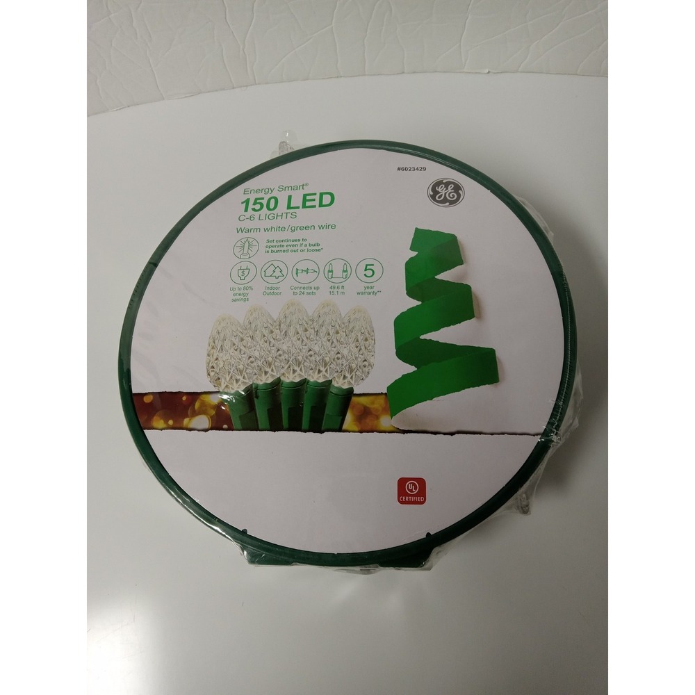 GE 150 count 49.6Ft Energy Smart Warm White LED Diamond Cut C6 Christmas Lights